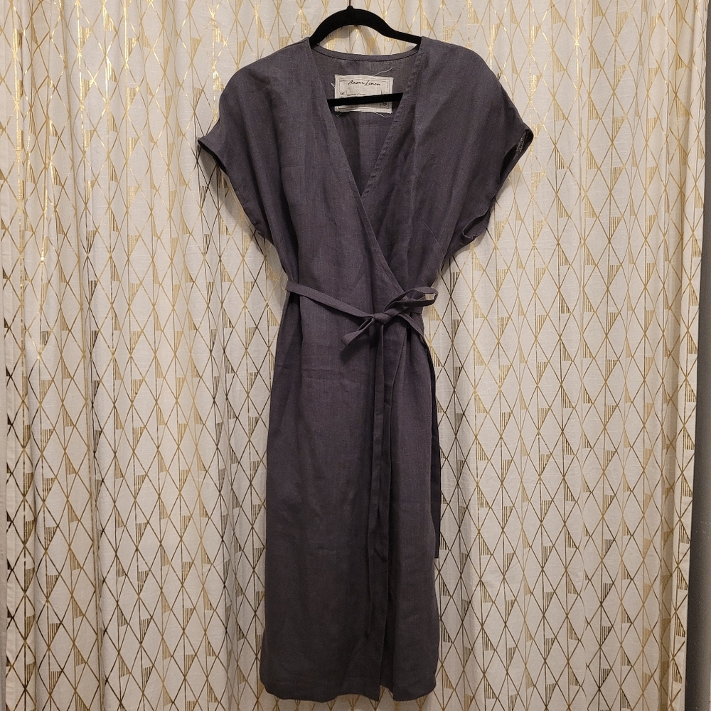 SOLD! NWOT Amour Linen Olivia wrap dress in charcoal, size "1" (U.S. size 2-4/6)